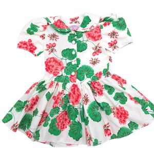 Vintage Plum Pudding Floral Geranium Print Dress Size 2T